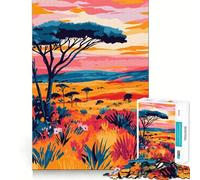 Puzzle pour Adultes 1000 pièces Paysage de Coucher de Soleil Africain Découpe Parfaite Jouet Amusant et Stimulant pour l'esprit Jeu paisible Cadeau d'anniversaire Amusant (50x75cm)