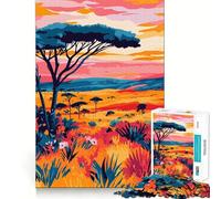Puzzle pour Adultes 1000 pièces Paysage de Coucher de Soleil Africain Découpe serrée Jeu de logique Amusant Détente Cadeau d'anniversaire pour l'esprit (38x52cm)