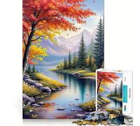 Puzzle pour Adultes 1000 pièces Paysage de rivière d'automne Art Clean Fit Décoration Jeu Stimulant Jeu de réflexion Moment de détente Décoration d'anniversaire Cadeau (50x75cm)
