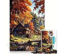 Puzzle pour Adultes 1000 pièces Paysage de Village d'automne avec rivière Découpe précise Jeu de logique Amusant Détente Cadeau d'anniversaire pour l'esprit (38x52cm)