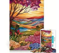 Puzzle pour Adultes 1000 pièces Paysage en vitrail Assemblage Lisse Jeu Amusant de Concentration mentale Jeu Occasionnel Cadeau d'anniversaire Amusant (38x52cm)