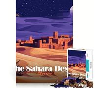 Puzzle pour Adultes 1000 pièces Paysage Nocturne du désert du Sahara marocain Art des Bords précis Exercice Mental Jeu Amusant et Calme Activité d'anniversaire (38x26cm)