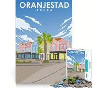 Puzzle pour Adultes 1000 pièces,Paysage Urbain d'Oranjestad,Aruba,Affiche de Voyage,Assemblage Lisse,Jeu Amusant et résolvant des problèmes,idéal pour Un Anniversaire ou Une activité Artistique