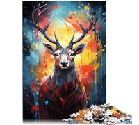 Puzzle pour Adultes 1000 pièces Peinture Couleur Cerf Décoration de la Maison Puzzle Jouets 26x38cm Soulagement du Stress Séjour Tuer Le Temps