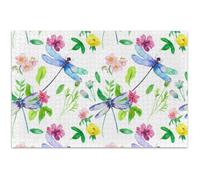 Puzzle pour adultes - 1000 pièces - Peinture décorative personnalisée pour adultes - Puzzle floral libellules fleurs - Famille d'éléphant blanc - 75 x 50 cm