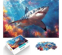 Puzzle pour Adultes 1000 pièces Peinture du Grand Requin Blanc Fait de Papier，pour Les 14 Ans et Plus Jeux Amusants en Famille Améliorer l'amour Entre Les Couples。Taille：38x52cm/14.9x20.4pouce