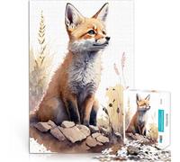 Puzzle pour Adultes 1000 pièces Peinture d'un bébé Renard Mignon Séjour Anti-Stress pour Tuer Le Temps Œuvre d'art 38x26cm