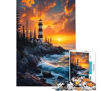Puzzle pour Adultes 1000 pièces Phare Coucher de Soleil Défi éducatif Défi Difficile Jeux Amusants pour Les 14 Ans et Plus 50x75cm