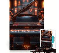 Puzzle pour Adultes 1000 pièces Piano à Queue Noir avec Touches Lumineuses Découpe Impeccable Amusant,Jeu de réflexion,Divertissement pour Les Moments de détente,décoration de Noël (50x75cm)