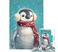 Puzzle pour Adultes 1000 pièces Pingouin d'hiver avec Cache-Oreilles et écharpe Jeu de réflexion pour Adolescents découpe de précision activités Amusantes à la Maison (Taille 38x52cm)