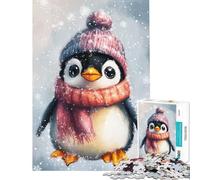 Puzzle pour Adultes 1000 pièces Pingouin Mignon avec Bonnet d'hiver Puzzle à Monter soi-même pour Adultes Une œuvre d'art Un Cadeau Unique pour Un Anniversaire ou Noël (Dimensions 38x52cm)