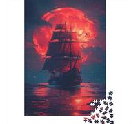 Puzzle pour Adultes 1000 Pièces Pirate Ship Full Moon Ocean Puzzles pour Adolescents, Jouet, Décoration Murale, Cadeaux Uniques pour Anniversaire Et Noël 52x38cm/1000pcs