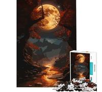 Puzzle pour Adultes 1000 pièces Pixel Art Paysage d'automne avec Lune pour Jeu éducatif Jouet éducatif Cadeau de Noël Secret décoration intérieure (Dimensions 38x26cm)