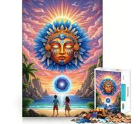 Puzzle pour Adultes 1000 pièces Plage Tropicale avec Dieu Soleil et Portail Découpe précise Jeu cognitif Jouet Détente Décoration Murale de Noël (50x75cm)