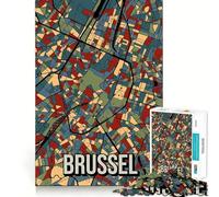 Puzzle pour adultes, 1000 pièces, plan de la ville de Bruxelles dans les tons terrestres, motif de voyage abstrait, bords précis, jeu créatif pour favoriser la performance cérébrale, jeu calme, cadeau
