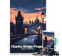 Puzzle pour Adultes 1000 pièces Pont Charles Prague Art de Bord précis Jeu de Construction Cozy Time Décoration Murale de Noël (38x26cm)