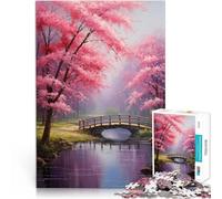 Puzzle pour Adultes 1000 pièces Pont des cerisiers en Fleurs Entraînez Votre Cerveau et Vos Mains Jeu de défi Unique 52x38cm