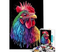 Puzzle pour Adultes 1000 pièces Pop Art Arc-en-Ciel Coq Rhode Island Red Défi à compléter Décoration Murale Jeu Familial Convient aux 14 Ans et Plus (50x75cm)
