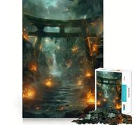 Puzzle pour Adultes 1000 pièces Porte Torii en feu Découpe Premium Jeu de logique Amusant et Facile à Jouer Décoration Murale de Noël (38x52cm)