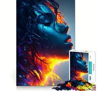 Puzzle pour Adultes 1000 pièces,Portrait Abstrait Bleu et Orange,découpe précise,Jeu de Construction Amusant et Stimulant,Loisirs créatifs,Cadeau d'anniversaire Artistique (50x75cm)