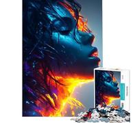 Puzzle pour Adultes 1000 pièces Portrait Abstrait Bleu et Orange Difficile et Stimulant Jeu d'analyse et de logique décoration Murale Convient aux 14 Ans et Plus 38x52cm