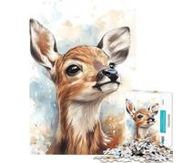 Puzzle pour Adultes 1000 pièces Portrait Aquarelle de Faon Puzzle 1000 pièces Décoration intérieure Jouet Anti-Stress Jeu de société en Famille (50x75cm)
