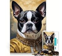 Puzzle pour Adultes 1000 pièces Portrait de Boston Terrier Style Renaissance Jeu d'articulation précis,Jeu de réflexion Amusant,Moment de détente,Art de Loisirs de Noël (38x26cm)