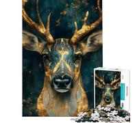 Puzzle pour Adultes 1000 pièces Portrait de cerf doré Jeu de Relaxation Cadeau d'anniversaire Idée Cadeau Unique pour Un Anniversaire ou Noël (Dimensions 38x52cm)