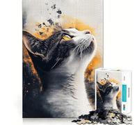 Puzzle pour Adultes 1000 pièces Portrait de Chat Aquarelle Assemblage Parfait Jeu d'adresse mentale et Artistique pour se détendre et s'amuser Pendant Un Anniversaire (38x26cm)