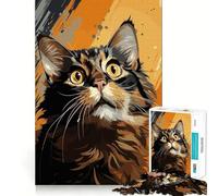 Puzzle pour Adultes 1000 pièces Portrait de Chat sur Fond Abstrait Bords Fins Jeu de Concentration Amusant et Relaxant Cadeau d'anniversaire Original (50x75cm)