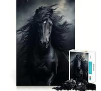 Puzzle pour Adultes 1000 pièces Portrait de Cheval Noir Découpe Impeccable Amusant,Stimulant l'esprit,Jeu de détente,décoration de Noël (50x75cm)