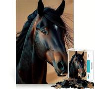 Puzzle pour Adultes 1000 pièces Portrait de Cheval Noir Découpe serrée Amusant,activité cérébrale Intelligente,Temps de détente,Cadeau d'anniversaire (38x52cm)