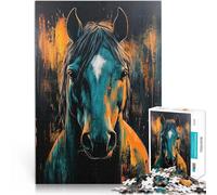 Puzzle pour Adultes 1000 pièces Portrait de Cheval Sarcelle Jouet éducatif d'apprentissage Cadeaux du Père Noël Secret 38x26cm