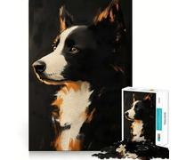 Puzzle pour Adultes 1000 pièces Portrait de Chien Border Collie Découpe serrée Jeu de Construction Amusant et concentré,Temps de détente et de Divertissement,Jeu Artistique d'anniversaire (38x26cm)