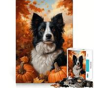 Puzzle pour Adultes 1000 pièces Portrait de Chien d'automne avec citrouilles Jeu de logique et d'adresse Amusant et Facile à Jouer Cadeau Artistique de Noël (50x75cm)