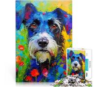 Puzzle pour Adultes 1000 pièces Portrait de Chien Schnauzer en Fleurs Casse-tête pour Convient pour la décoration de Bureau 38x26cm