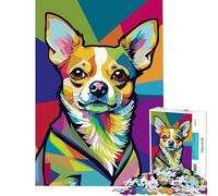 Puzzle pour Adultes 1000 pièces Portrait de Chihuahua coloré Style Pop Art Jeu Impossible Jeu éducatif défi Jouet Cadeau d'anniversaire améliore la mémoire (Dimensions 38x52cm)