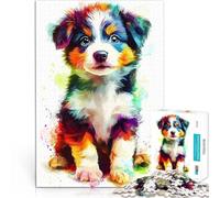 Puzzle pour Adultes 1000 pièces Portrait de Chiot Berger Australien coloré Impossible Jeu éducatif pour Anniversaire, Noël 75x50cm