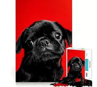 Puzzle pour Adultes 1000 pièces Portrait de Chiot Carlin Noir Découpe serrée Jeu de Construction Amusant et Stimulant,Loisirs et Divertissement,Jeu Artistique d'anniversaire (38x52cm)