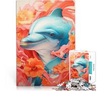 Puzzle pour Adultes 1000 pièces Portrait de Dauphin en Gros Plan Jeu Familial pour et avec Affiche et Feuille de Questions correspondantes 75x50cm