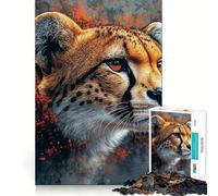 Puzzle pour Adultes 1000 pièces Portrait de guépard avec Fond Abstrait Découpe de qualité supérieure Jeu créatif Jouet Divertissement et détente Décoration de Noël (38x52cm)