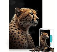 Puzzle pour Adultes 1000 pièces Portrait de guépard sur Fond Noir,découpe Fine,Jeu Stimulant pour Le Cerveau,Jeu Calme,Cadeau de Noël (50x75cm)