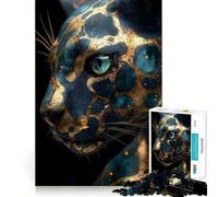 Puzzle pour Adultes 1000 pièces Portrait de léopard Bleu et Or,œuvre d'art Finement découpée,défi Intelligent et Amusant,Jeu de Calme,Cadeau d'anniversaire (50x75cm)