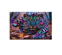 Puzzle pour Adultes 1000 pièces, Portrait de léopard néonpièces Parfaitement imbriquées Lettres au Dos, Pas de poussière, Cadeau pour Personnes âgées 50x70cm