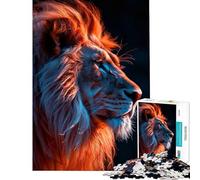 Puzzle pour Adultes 1000 pièces Portrait de Lion avec éclairage Orange et Bleu Puzzle pour Adultes à Monter soi-même Jeu d'évasion pour Passer Le Temps Pendant Les Vacances à la Maison
