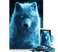 Puzzle pour Adultes 1000 pièces Portrait de Loup Bleu Découpe précise Jeu de Construction Amusant et Stimulant,Loisirs et Divertissement,Jeu Artistique d'anniversaire (38x26cm)