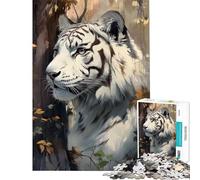 Puzzle pour Adultes 1000 pièces Portrait de Tigre Blanc Puzzle 1000 pièces Décoration Murale Jouet Art Mural Cadeau de Noël ou d'anniversaire (50x75cm)