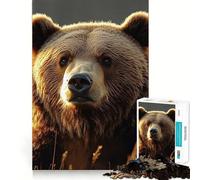 Puzzle pour Adultes 1000 pièces Portrait d'ours Brun sous Une lumière dorée,Jeu de Construction Artistique aux Bords précis,décoration Murale de Noël (50x75cm)