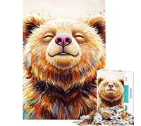 Puzzle pour Adultes 1000 pièces Portrait d'ours Souriant avec Effet Aquarelle Puzzle 1000 pièces Jouet Anti-Stress mais Aussi Cadeau Amusant et Humoristique pour Les Amis et la Famille (50x75cm)