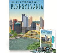 Puzzle pour Adultes 1000 pièces,Poster de la Skyline de Pittsburgh,découpe Parfaite,défi Amusant et Intelligent,Jeu paisible,Cadeau Artistique de Noël (38x52cm)